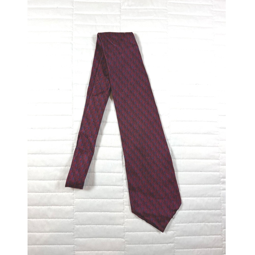 Vintage Paco Rabanne Silk Tie Burgundy Geometric Chevron Herringbone Old Money